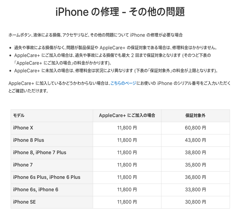 iPhone画面修理料金表